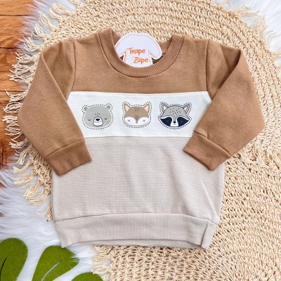 Conj. Casaco Bichinhos da Floresta e Calça de Moletom - Areia